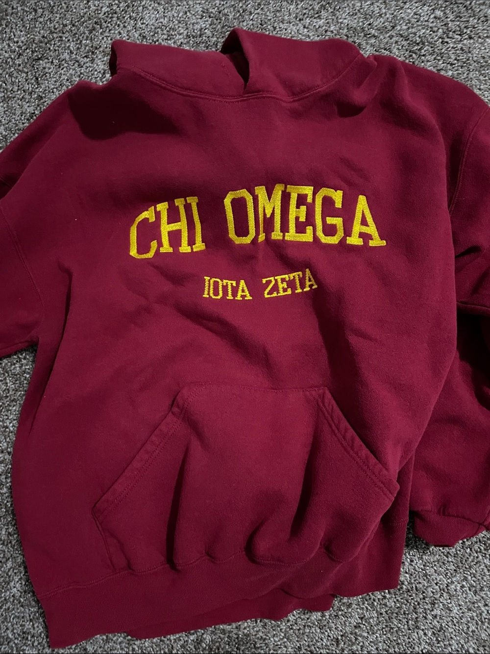 Chi Omega Maroon Hoodie with Gold Embroidery